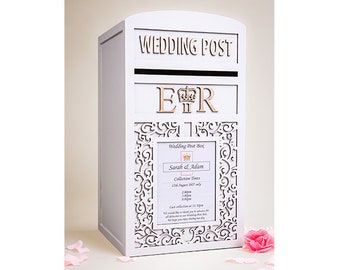 Personalised Cream / White & Gold Royal Mail Wedding Card Post Box / ER+CR Insignia Available / Lockable Wedding Card Box / Wedding Post Box