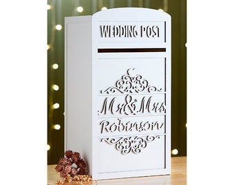 Mr & Mrs Personalised Lockable Wedding Card Post Box - Locking Postbox - Bespoke Wedding Card Box