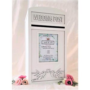 Large Personalised White Wooden Wedding Card Box with Optional Lock & Custom Insert - Little Lovebirds