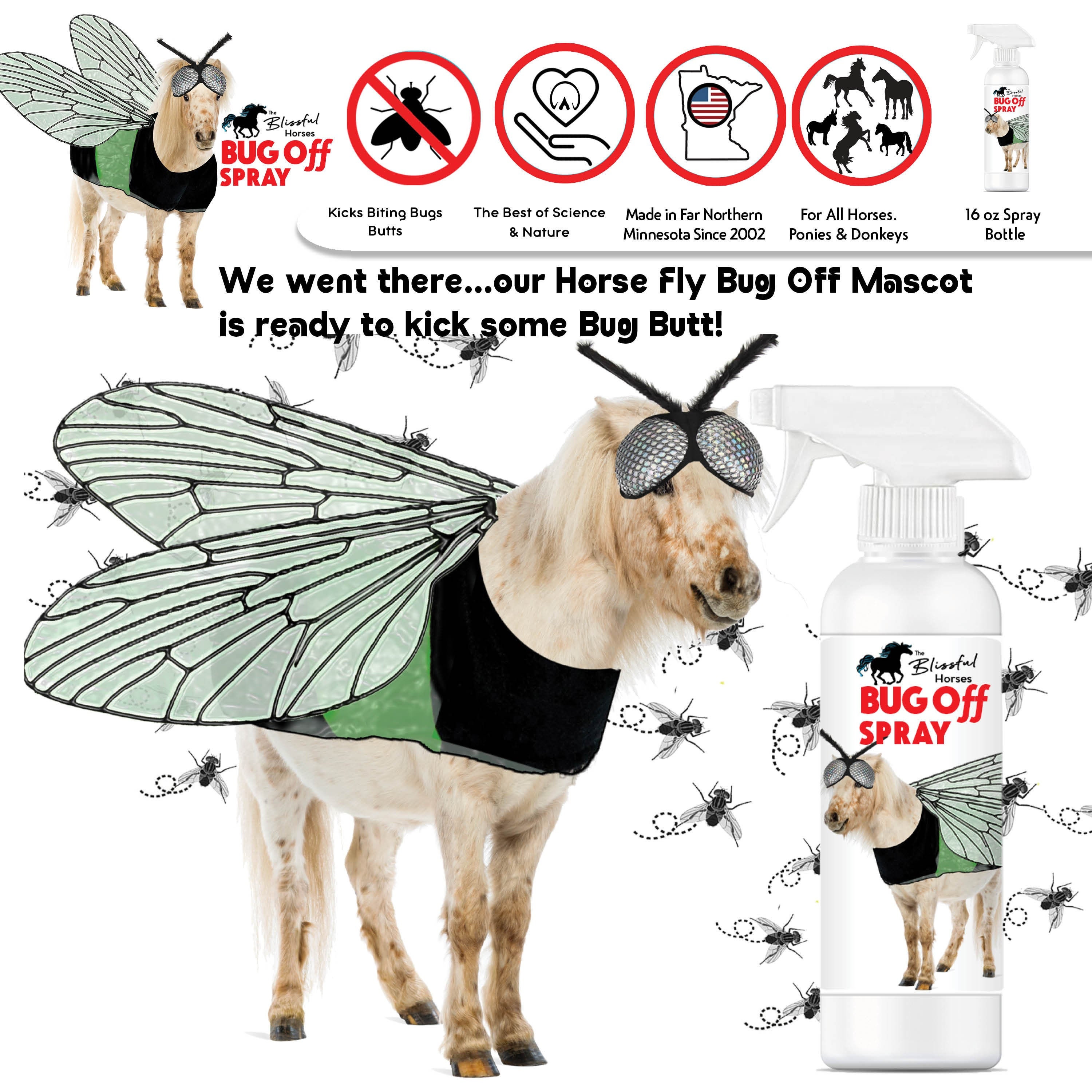 The Blissful Horses 16 Oz & Gallon Bug off Spray All Natural Bug Repellent for Your Horse Tell