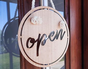 Round Modern Open and Closed Sign