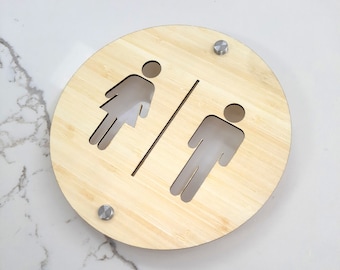Round Wooden Women/Mens Bathroom Sign Symbols
