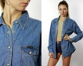 WRANGLER Jean Shirt Wrangler Denim Shirt Wrangler Shirt Blue Denim Shirt 90s Jean Shirt Wrangler Denim Shirt Vintage Wrangler Jean ShirtHE69