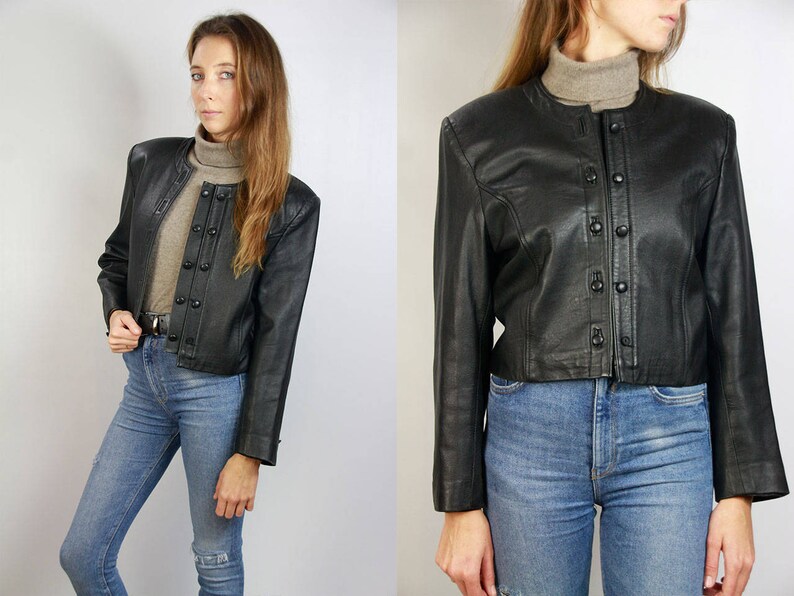 80s Leather Jacket Cropped Image 0