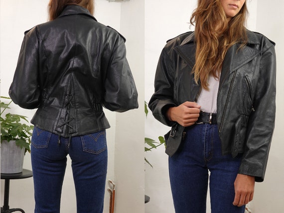 80s Leather Jacket Vintage Black Leather Jacket Re