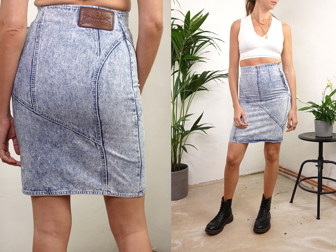 stone denim skirt