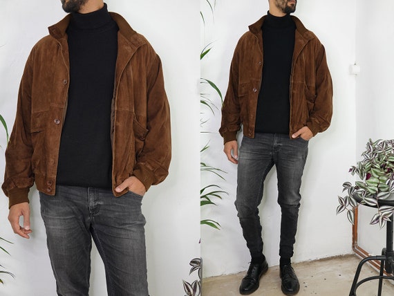 Suede Jacket 80s Vintage Suede Bomber Jacket Brown
