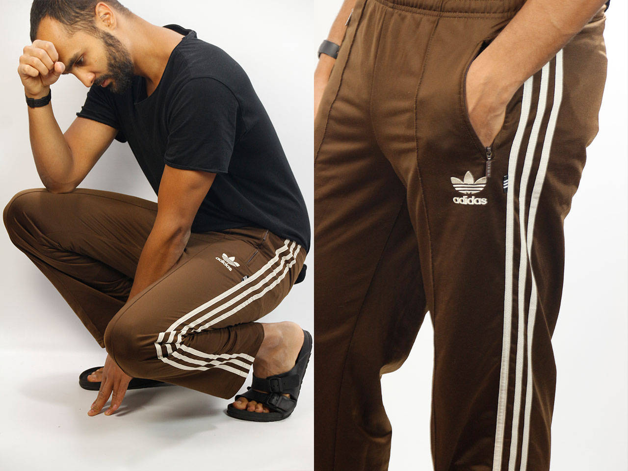 brown adidas track pants