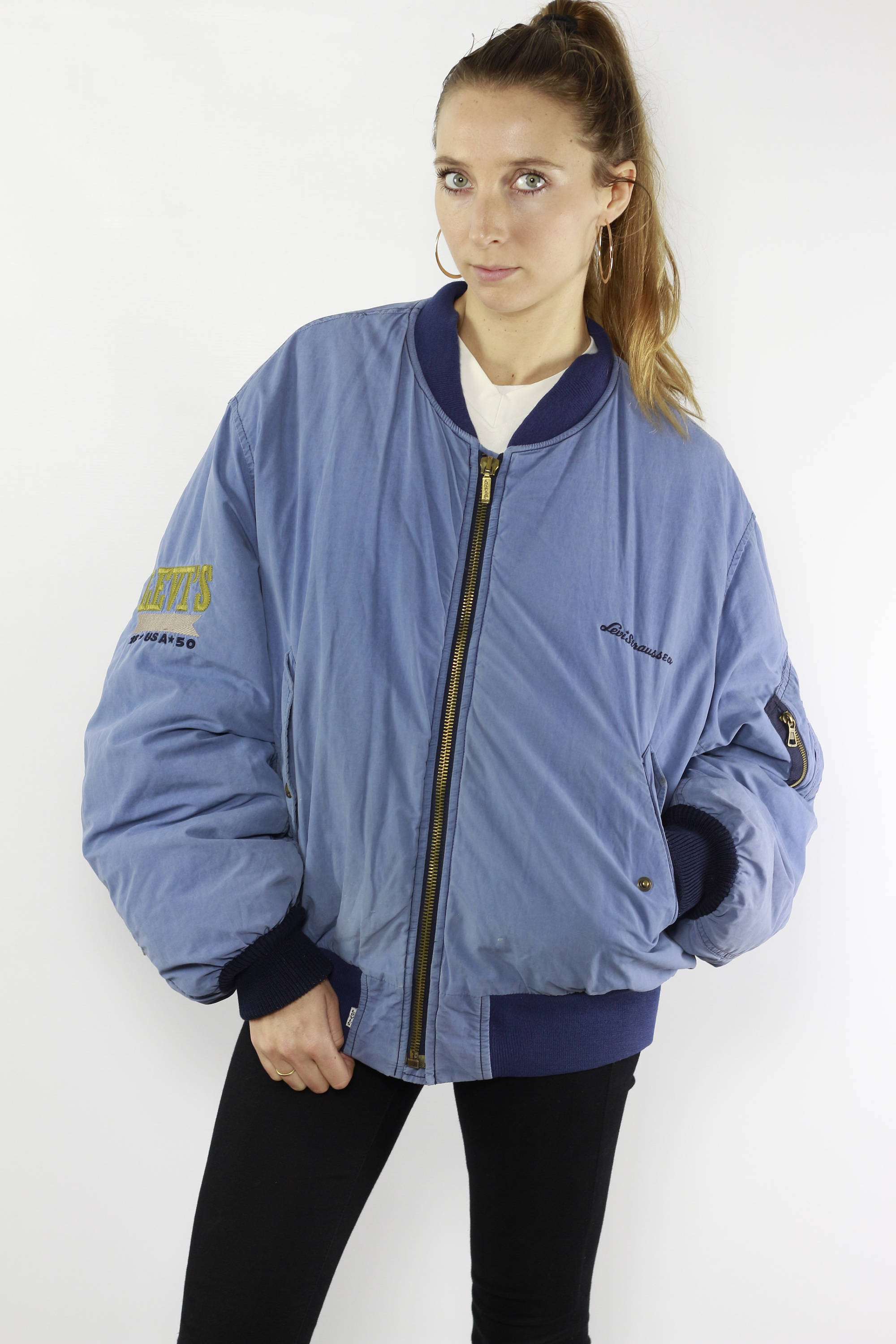 levi's bomber jacket blue