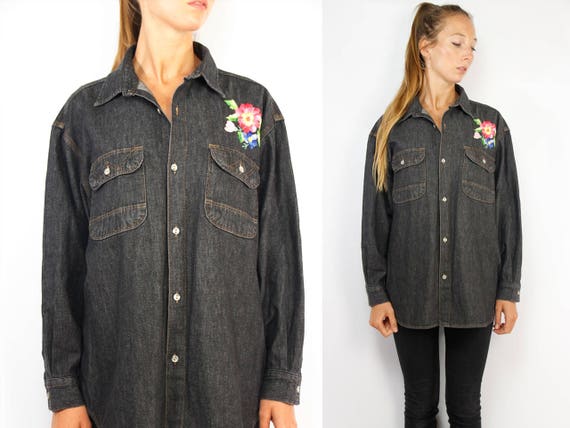 Patched Denim Shirt / Wrangler Denim Shirt / Butto