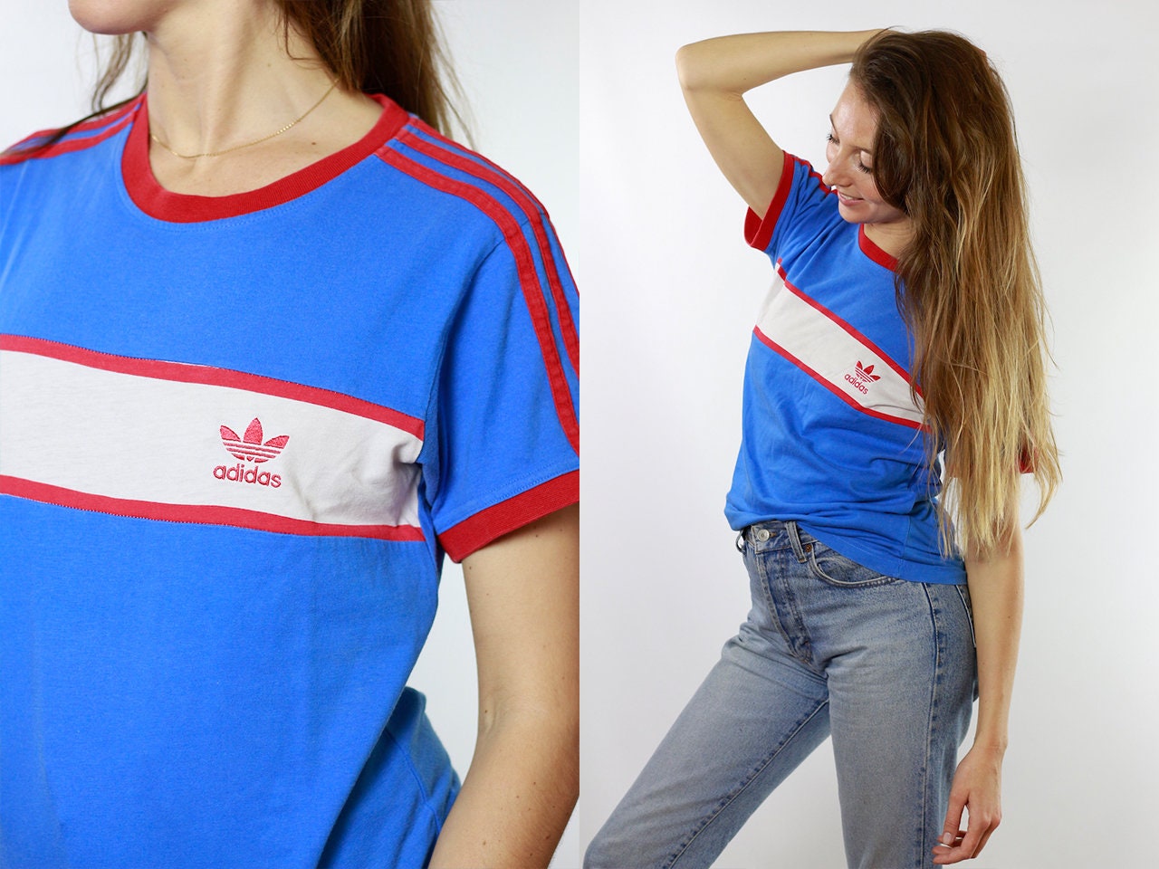 Adidas T-Shirt Blue Vintage Adidas T-Shirt Adidas Retro T-Shirt Adidas  T-Shirt Vintage T-Shirt Blue T-Shirt 90s Adidas Shirt Adidas Top T26