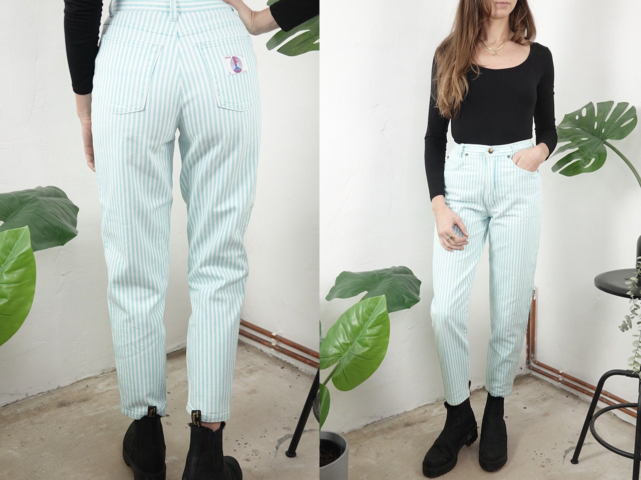 vintage striped mom jeans