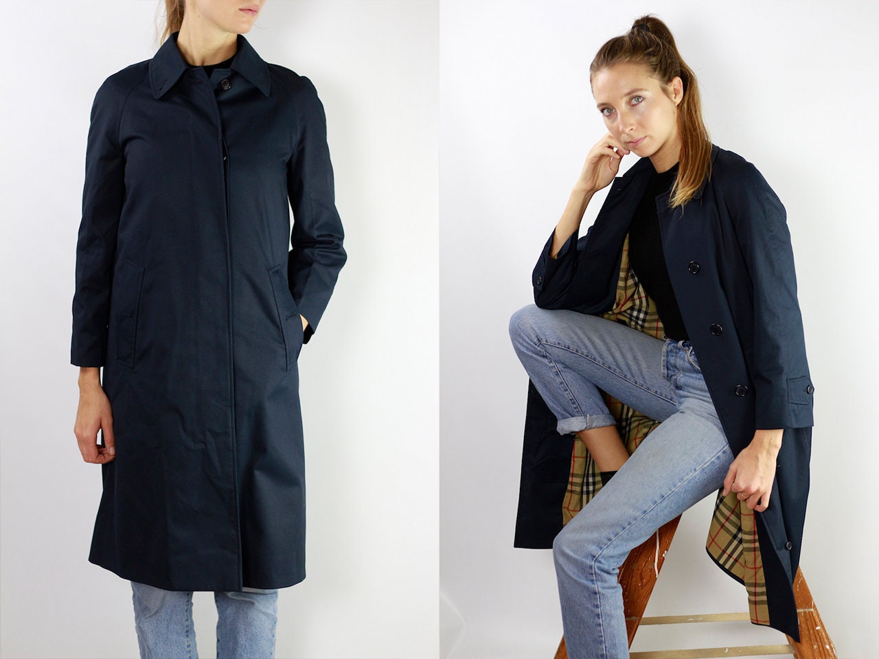 blue burberry coat