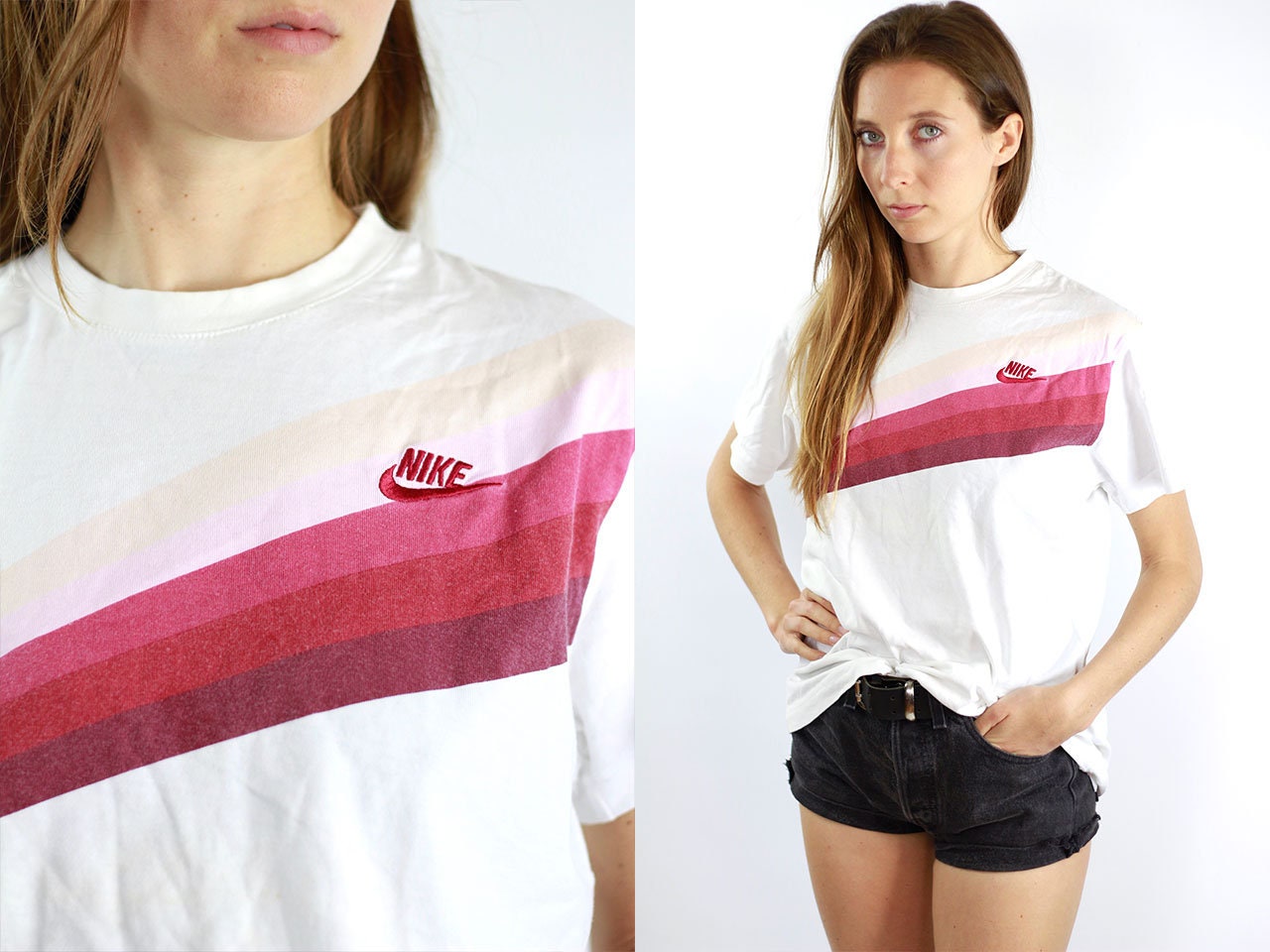 nike pink stripe t shirt