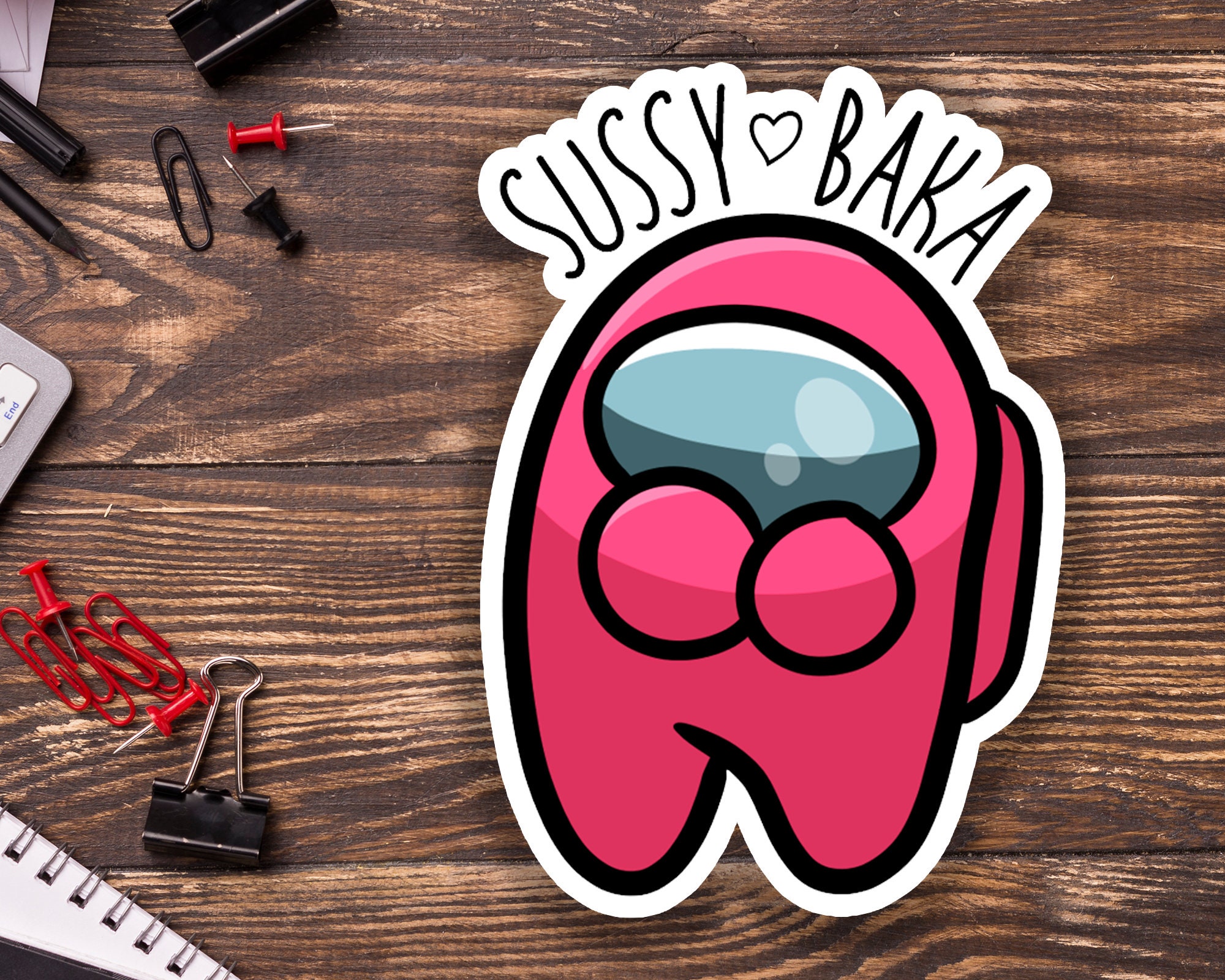 Sussy Baka Glossy Vinyl Sticker among Us Inspired Crewmate 