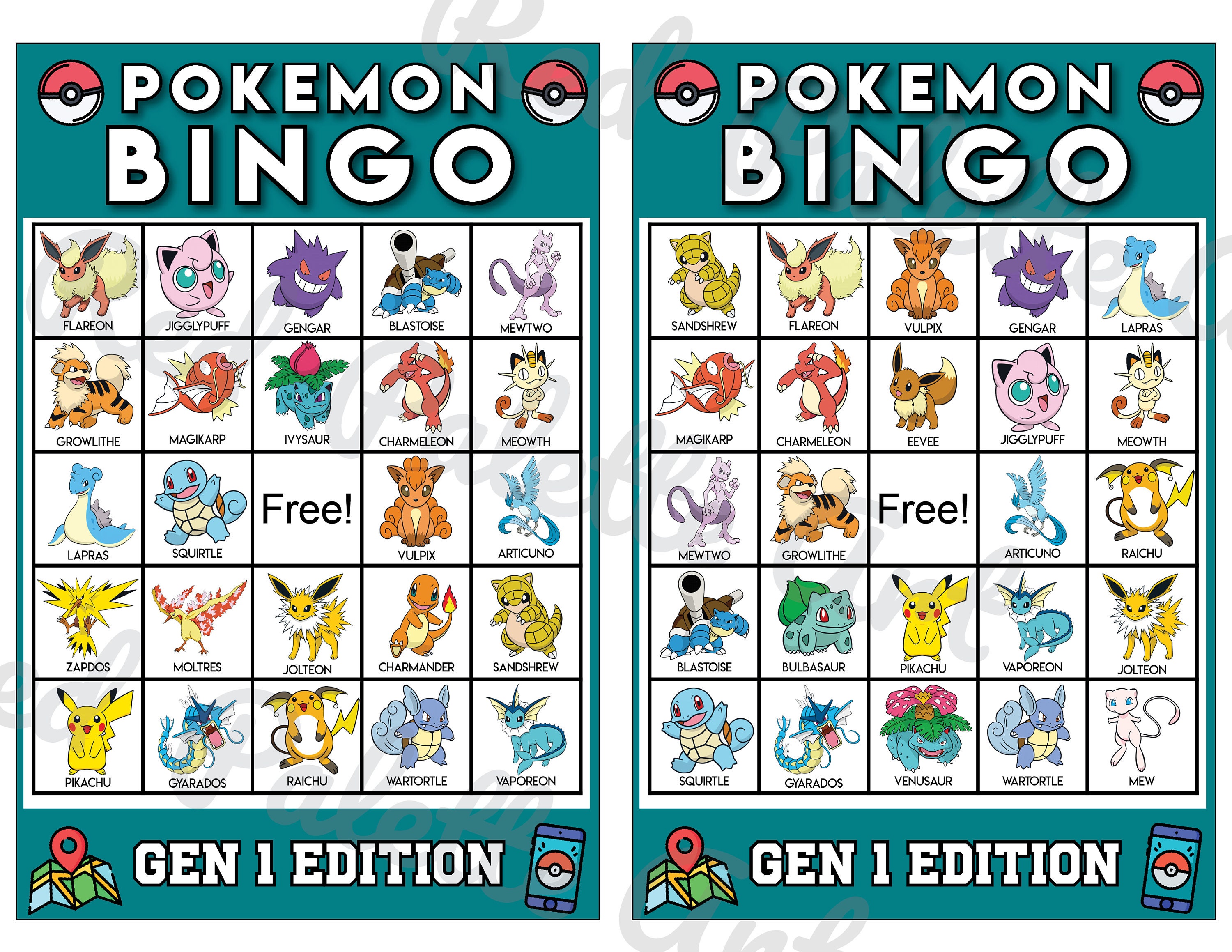 DIGITAL DOWNLOAD Pokémon Printable Bingo Cards includes Etsy