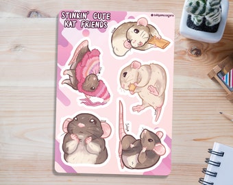 Stinkin Cute Rat Friends Vinyl Sticker Sheet | Rat Gift Meme