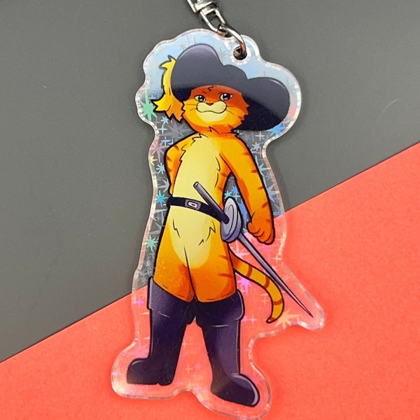 Puss in Boots Inspired HOLOGRAPHIC Acrylic Charm Keychain