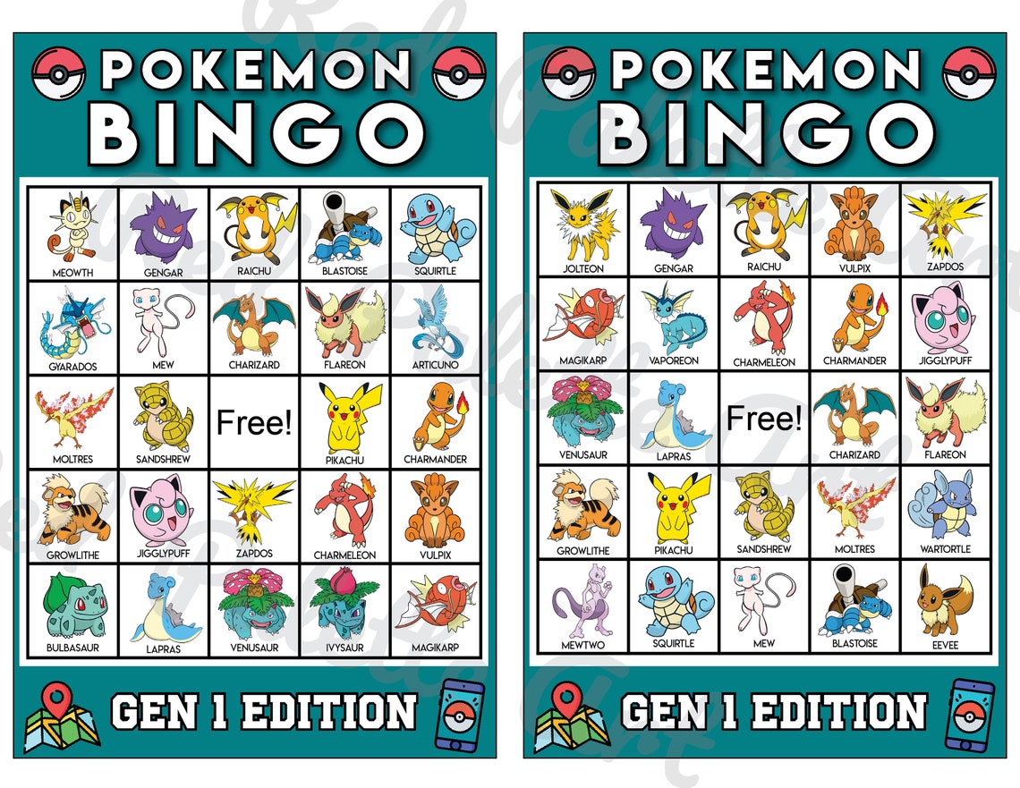 DIGITAL DOWNLOAD Pokémon Printable Bingo Cards includes | Etsy