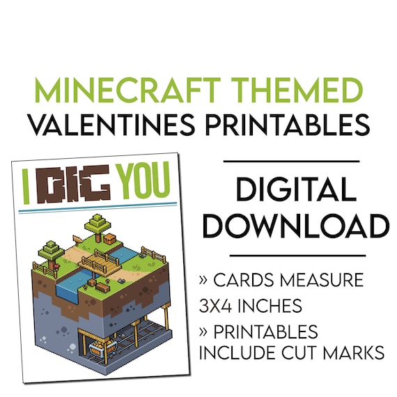 DIGITAL DOWNLOAD -Minecraft Inspired Valentines Printables Il_570xn