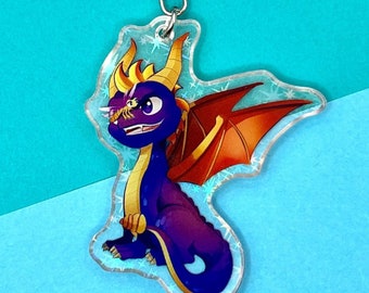 HOLOGRAPHIC Spyro the Dragon Double-Sided Acrylic Charm Keychain | Dragon Furry Gift