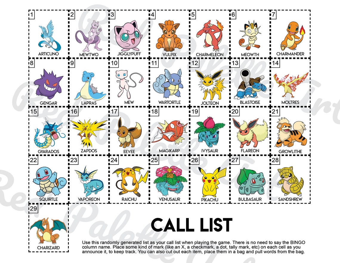 Pokemon Printable Bingo Cards 30 Different Cards Inst vrogue.co