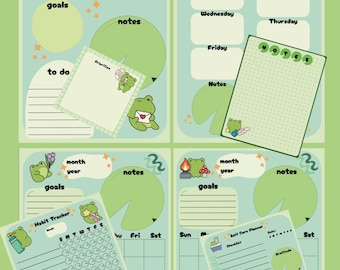 Kawaii Frog Planner Printable: Daily, Weekly, Monthly, Habit Tracker (PDF Download)