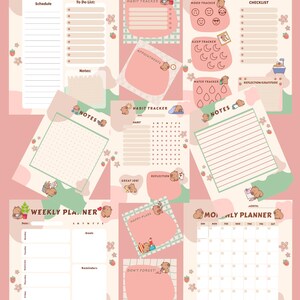 Kawaii Cute Capybara Planner Template Printable Daily Weekly Monthly Habit Tracker Memo Kit