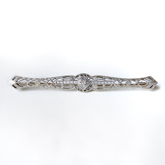 14K White Gold Victorian Diamond Brooch - image 1