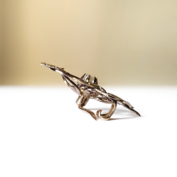 14K Gold Vintage Leaves Pearl Brooch - image 2