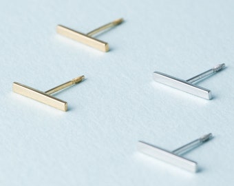 14K Gold Square Bar Stud Earrings