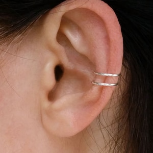 Minimal Silver Ear Cuff, Gold Ear Wrap,Handmade Ear Cuff, Gold Ear Cuff, Two Ring Ear Cuff, Silver Ear Wrap, Faux piercing