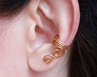 Gold Ear Cuff, Curly Ear Wrap, Swirly Ear Cuff, Non Piercing  Ear Cuff, Fake Piercing, Boho Ear Cuff, Wrap Earring, Hugger Ear Cuff