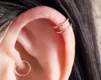 Textured Sterling Silver Helix Cuff Gold  Helix Ring Double Helix Gold Ear Cuff Helix No Piercing Helix Earring