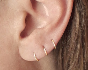 Set of Three Gold Hugger Earrings, Gold Earrings, Huggie Hoops, Helix Earrings, Minimal Earrings, Silver Sleepers, Gold Hoops, Tiny earrings