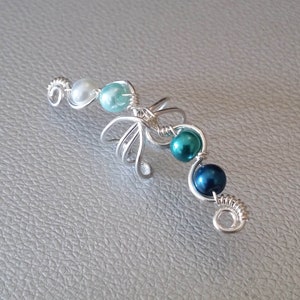 Silver Ear Cuff Blue Silver plated Aqua Wave Twist Ear Wrap