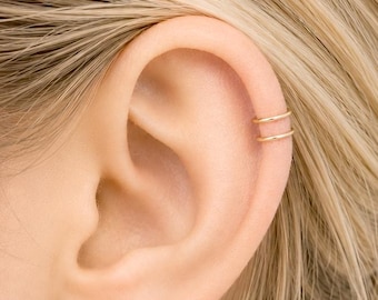 Helix Hoops, Fake Helix Ring, Two Ring Helix, Ear Cuff, Silver Helix Ring, Gold Helix Ring, Rose Gold Helix, No Piercing Helix, Helix Hugger