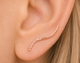 Orecchini a cerchio ondulato in oro rosa, argento e oro, orecchini con texture martellata, orecchini a cerchio minimalisti,