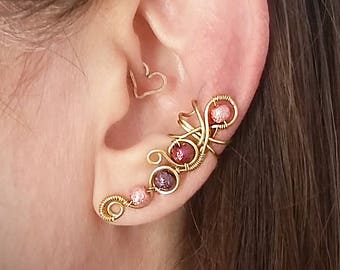 Brass  Ear Cuff with Purple Moon Beads Brass Ear Wrap (BRPI57)