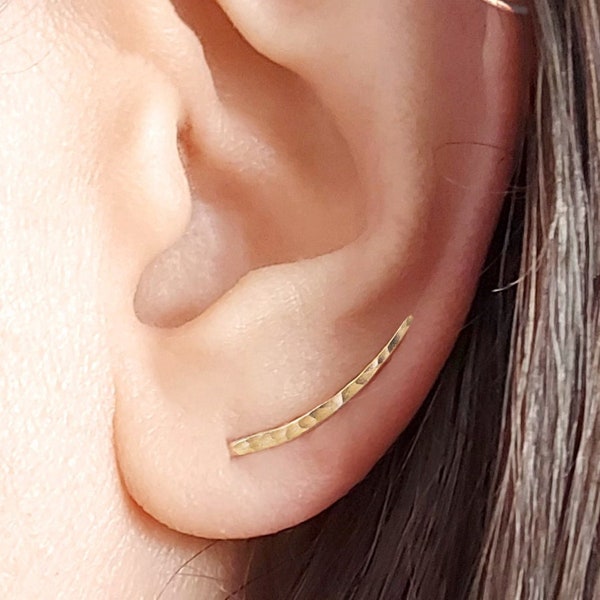 Gold Ear Climber, Minimalist Ear Crawler, Minimalist Earrings, Silver Hammered Ear Climber, Ear Crawler, Gift for Her