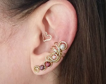 Brass  Ear Cuff with Purple Moon Beads Brass Ear Wrap Purple Ear Cuff Wrap Gift for Her