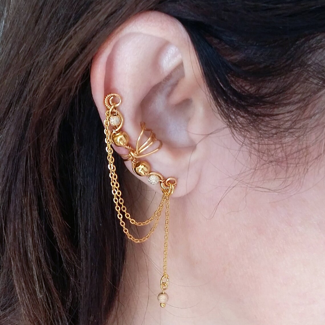 Gold Ear Cuff/chain Earcuff/24k Gold Plated Ear Wrap/bridal Etsy
