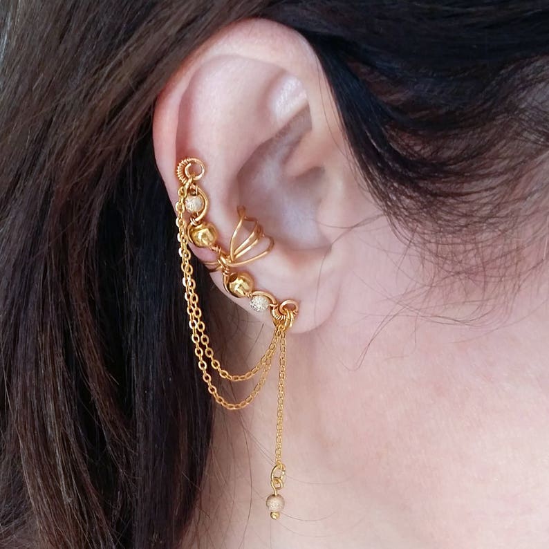 Gold Ear Cuff/chain Earcuff/24k Gold Plated Ear Wrap/bridal Etsy