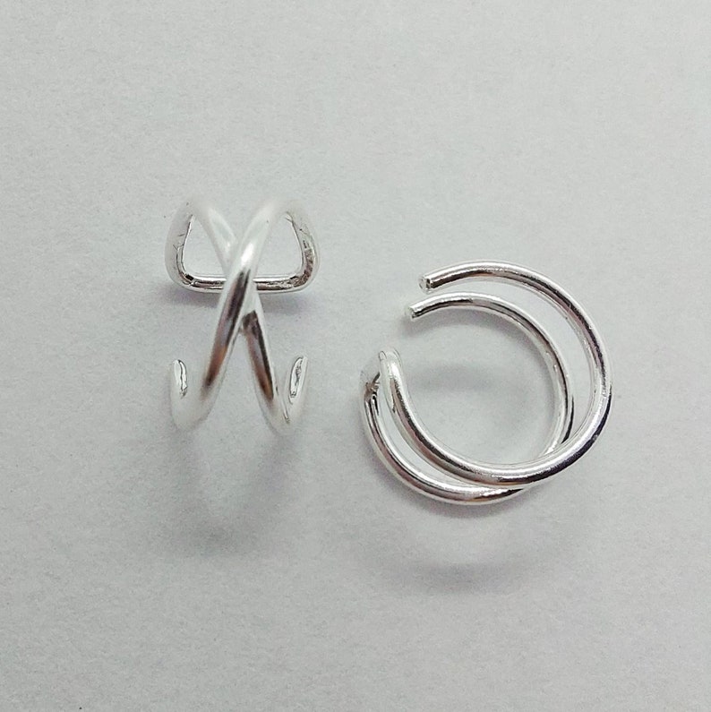 Criss Cross Ear Cuff, Sterling Silver Cross Over Ear Cuff, Double Ear Hoops, Ear Cuff Set , Hoop Set, Gold Helix Ring, Cartilage Ear Set image 8