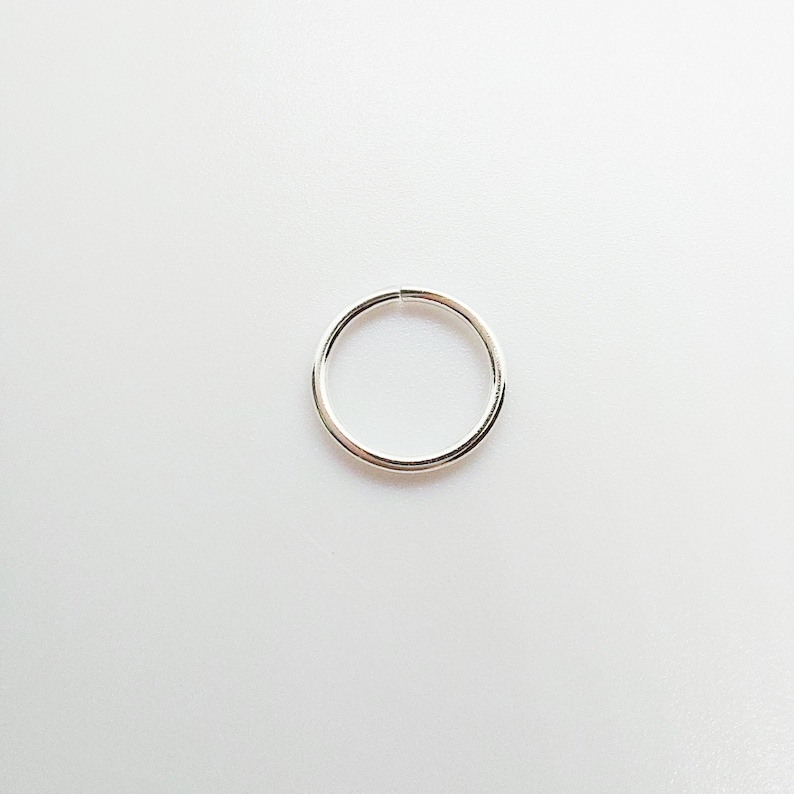 May include: A simple, thin, circular silver-colored hoop ring. The metal band has a smooth, polished finish and features a single, clean break where the two ends meet, allowing the hoop to be opened and closed for insertion or adjustment.