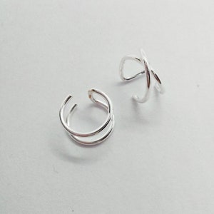 Criss Cross Ear Cuff, Sterling Silver Cross Over Ear Cuff, Double Ear Hoops, Ear Cuff Set , Hoop Set, Gold Helix Ring, Cartilage Ear Set image 5