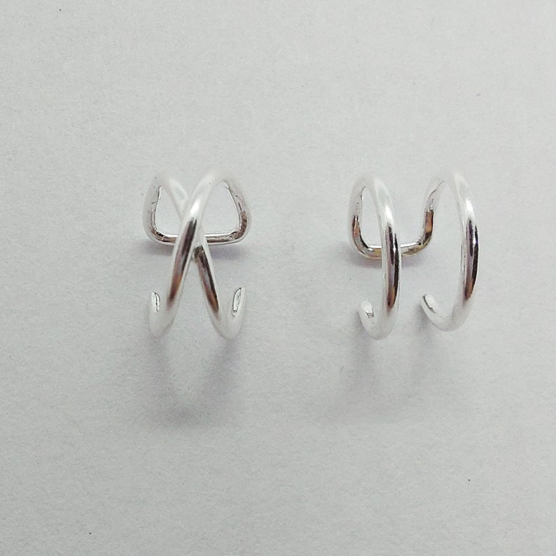 Criss Cross Ear Cuff, Sterling Silver Cross Over Ear Cuff, Double Ear Hoops, Ear Cuff Set , Hoop Set, Gold Helix Ring, Cartilage Ear Set image 9