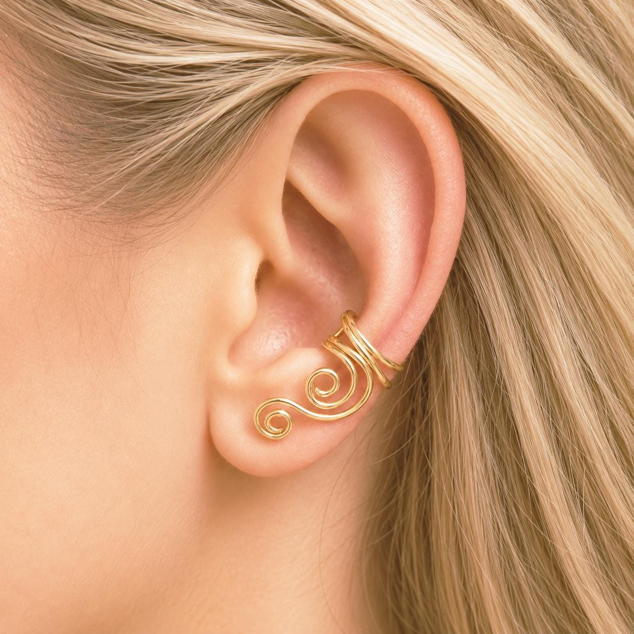Silver Ear Cuff, Curly Ear Wrap, Swirly Silver Ear Cuff, No Pierce 