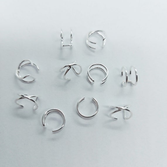 Mix Hoop Ear Cuff Ring【Silver925】 Criss Cross Ear Cuff, Sterling Silver Cross Over Ear Cuff, Double