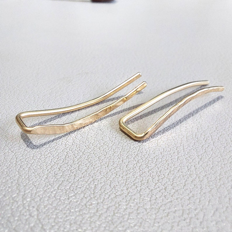 Gold Ear Climber, Minimalist Ear Crawler, Minimalist Earrings, Silver Hammered Ear Climber, Ear Crawler, Gift for Her image 6